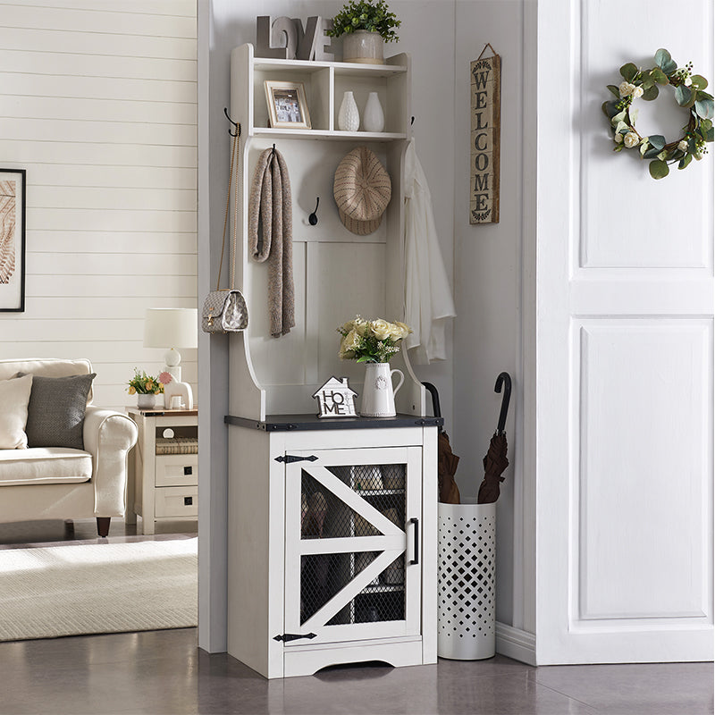 JXQTLINGMU Small Farmhouse Entryway Shoe Storage Cabinet with Coat Rack