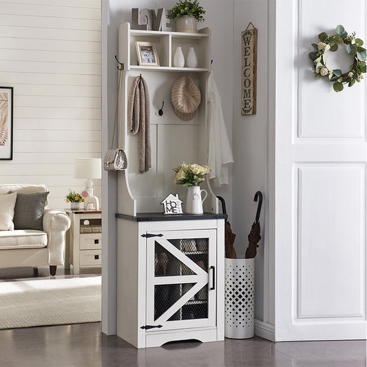 JXQTLINGMU Small Farmhouse Entryway Shoe Storage Cabinet with Coat Rack