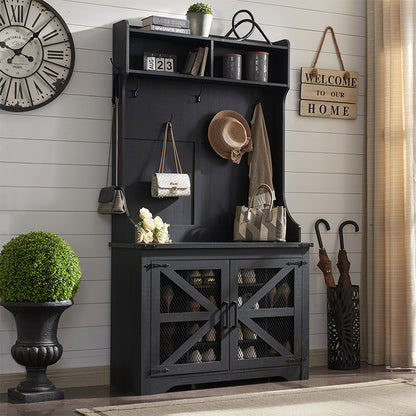 JXQTLINGMU Tall Farmhouse Entryway Shoe Storage Cabinet with Coat Rack
