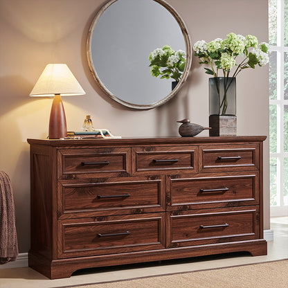 JXQTLINGMU 7 Drawer Dresser, Farmhouse Double Chest of Drawers