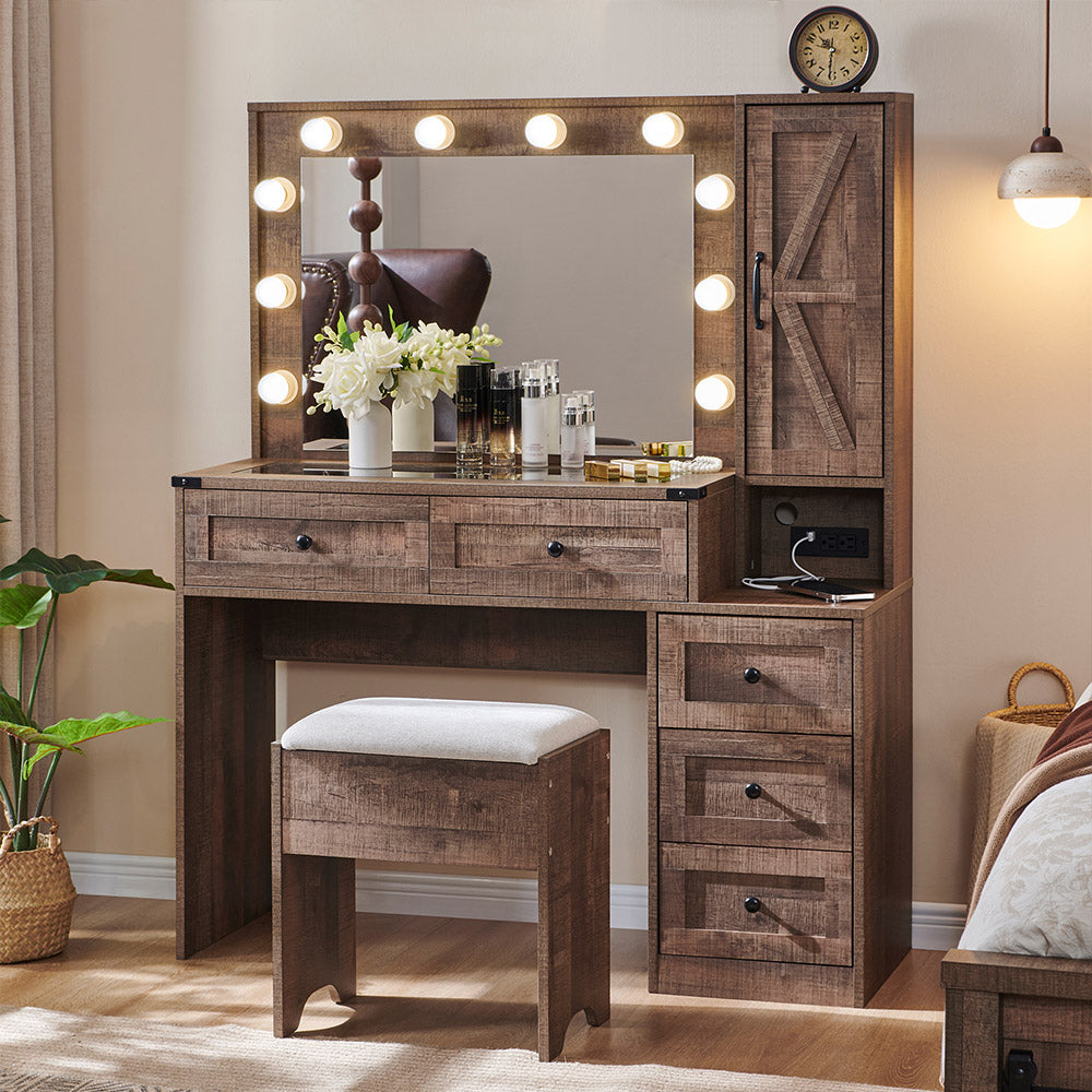 JXQTLINGMU 43 inch Farmhouse Vanity Makeup Desk with Charging Station