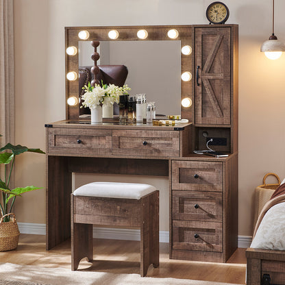 JXQTLINGMU 43 inch Farmhouse Vanity Makeup Desk with Charging Station