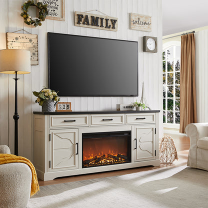 JXQTLINGMU 70 inch Farmhouse Fireplace TV Stand