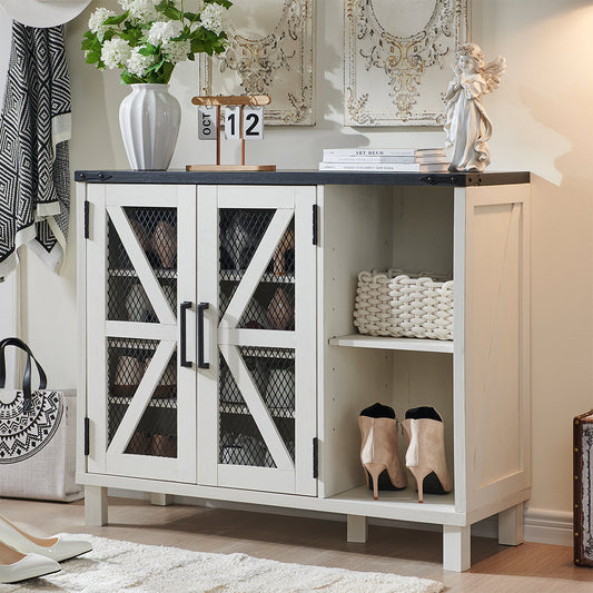 JXQTLINGMU Shoe Storage Cabinet, 38 inch Wide Farmhouse Shoe Cabinet with Mesh Doors