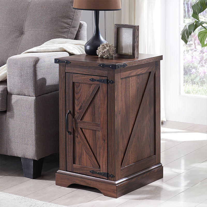 JXQTLINGMU Rectangular Farmhouse Nightstand with Charging Station, Farmhouse End Table with Barn Door