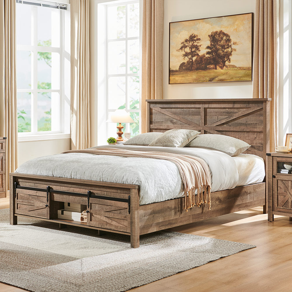 JXQTLINGMU Farmhouse Wood Bed Frame Full/Queen/King Size