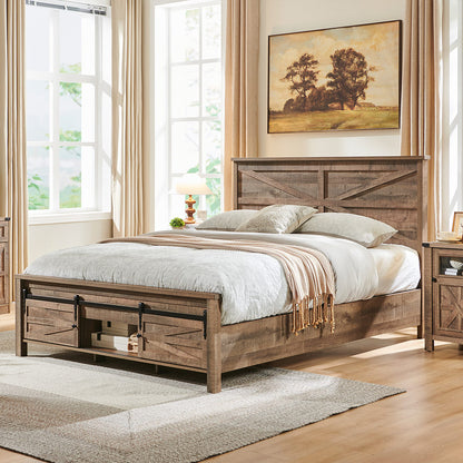 JXQTLINGMU Farmhouse Wood Bed Frame Full/Queen/King Size