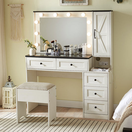 JXQTLINGMU 43 inch Farmhouse Vanity Makeup Desk with Charging Station
