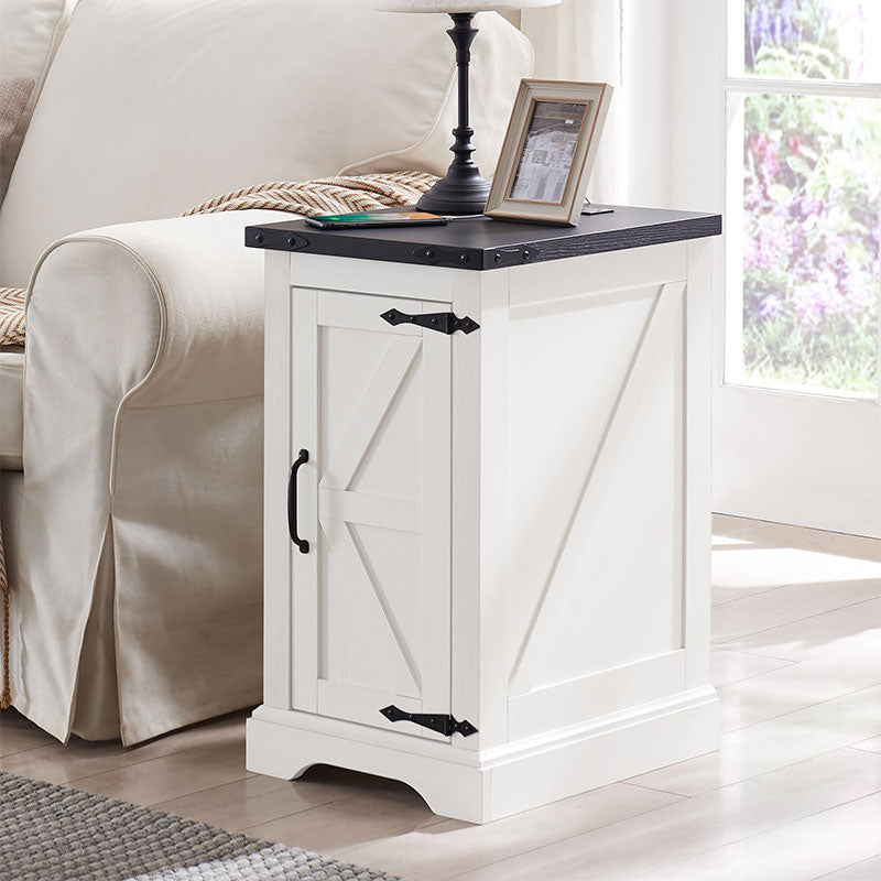 JXQTLINGMU Rectangular Farmhouse Nightstand with Charging Station, Farmhouse End Table with Barn Door