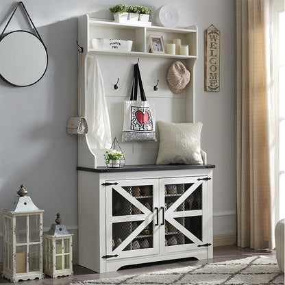 JXQTLINGMU Tall Farmhouse Entryway Shoe Storage Cabinet with Coat Rack