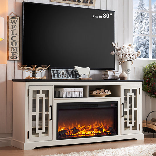 JXQTLINGMU 70 inch Farmhouse Fireplace TV Stand