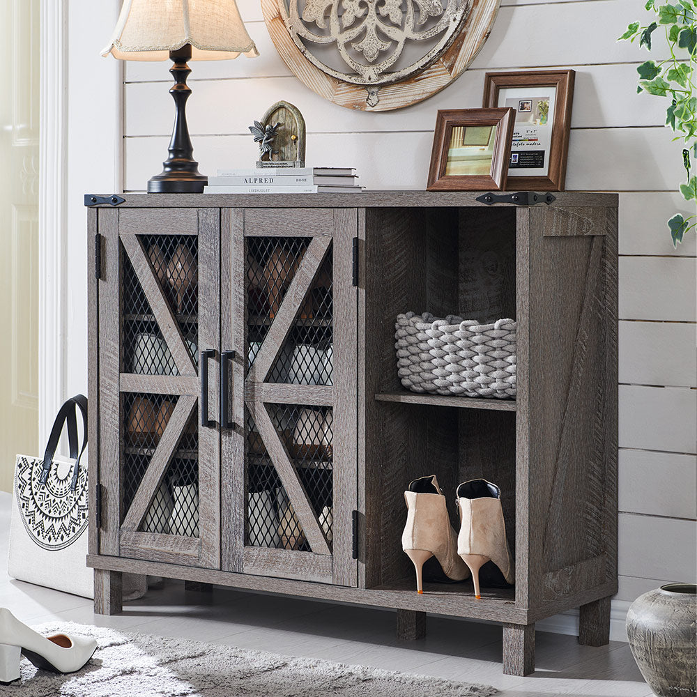 JXQTLINGMU Shoe Storage Cabinet, 38 inch Wide Farmhouse Shoe Cabinet with Mesh Doors
