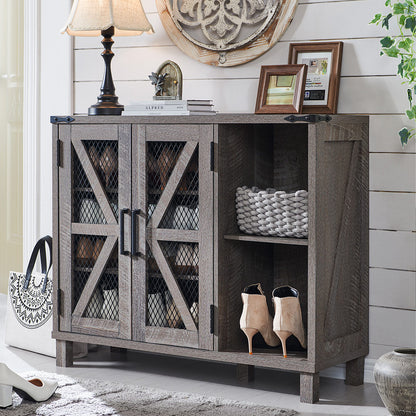 JXQTLINGMU Shoe Storage Cabinet, 38 inch Wide Farmhouse Shoe Cabinet with Mesh Doors