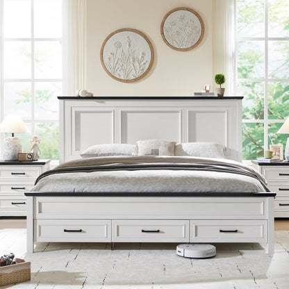 ACCOHOHO Rustic King Size Bed Frame with 52" Tall Full-Panel Headboard, Wood Platform Bedframe with Footboard and Storage Drawers, No Squeak, No Box Spring Needed