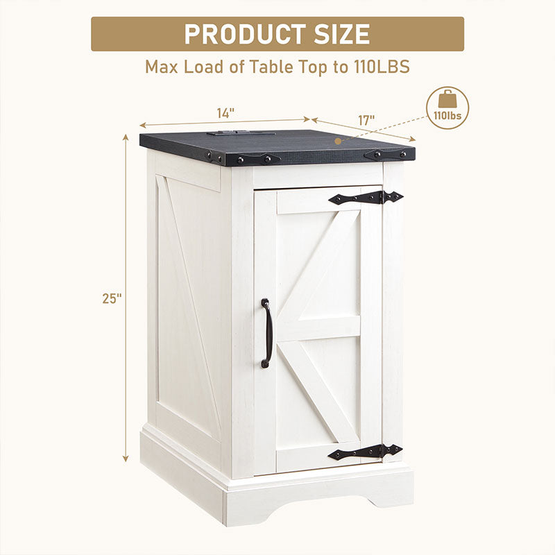 JXQTLINGMU Rectangular Farmhouse Nightstand with Charging Station, Farmhouse End Table with Barn Door