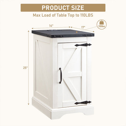 JXQTLINGMU Rectangular Farmhouse Nightstand with Charging Station, Farmhouse End Table with Barn Door