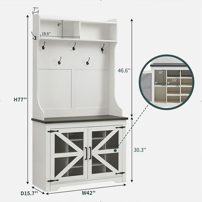 JXQTLINGMU Tall Farmhouse Entryway Shoe Storage Cabinet with Coat Rack