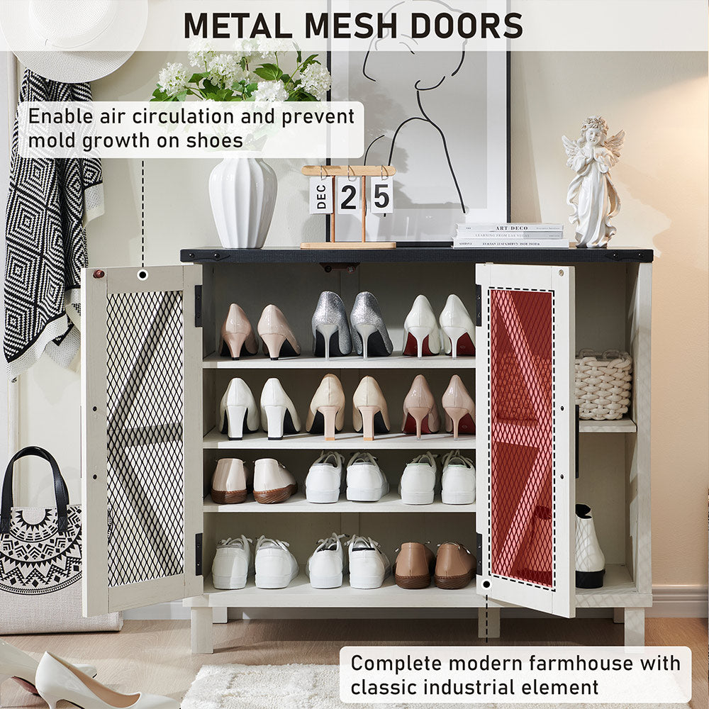 JXQTLINGMU Shoe Storage Cabinet, 38 inch Wide Farmhouse Shoe Cabinet with Mesh Doors