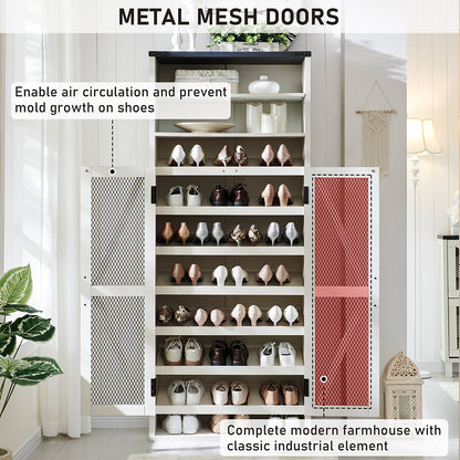 JXQTLINGMU Farmhouse Shoe Cabinet, 72 inch Tall Shoe Cabinet with Mesh Doors