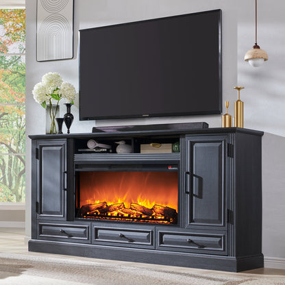 T4TREAM Farmhouse 70" Fireplace TV Stand for TVs up to 80", Entertainment Center W/36" Electric Fireplace Highboy Media Console with Large Storage Cabinets and Drawers for Living Room