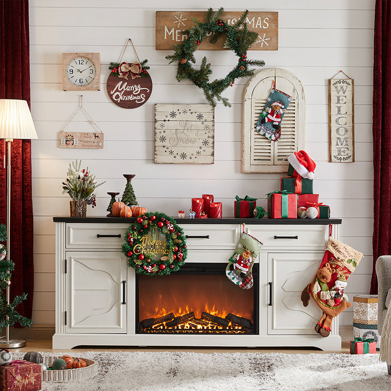 JXQTLINGMU 70 inch Farmhouse Fireplace TV Stand