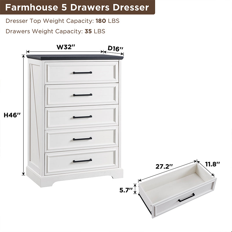 JXQTLINGMU 46 inch Farmhouse 5 Drawers Dresser Chests lingmu JXQTLINGMU 46 inch Farmhouse 5 Drawers Dresser Chests lingmu