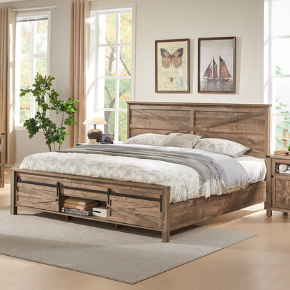 JXQTLINGMU Farmhouse Wood Bed Frame Full/Queen/King Size