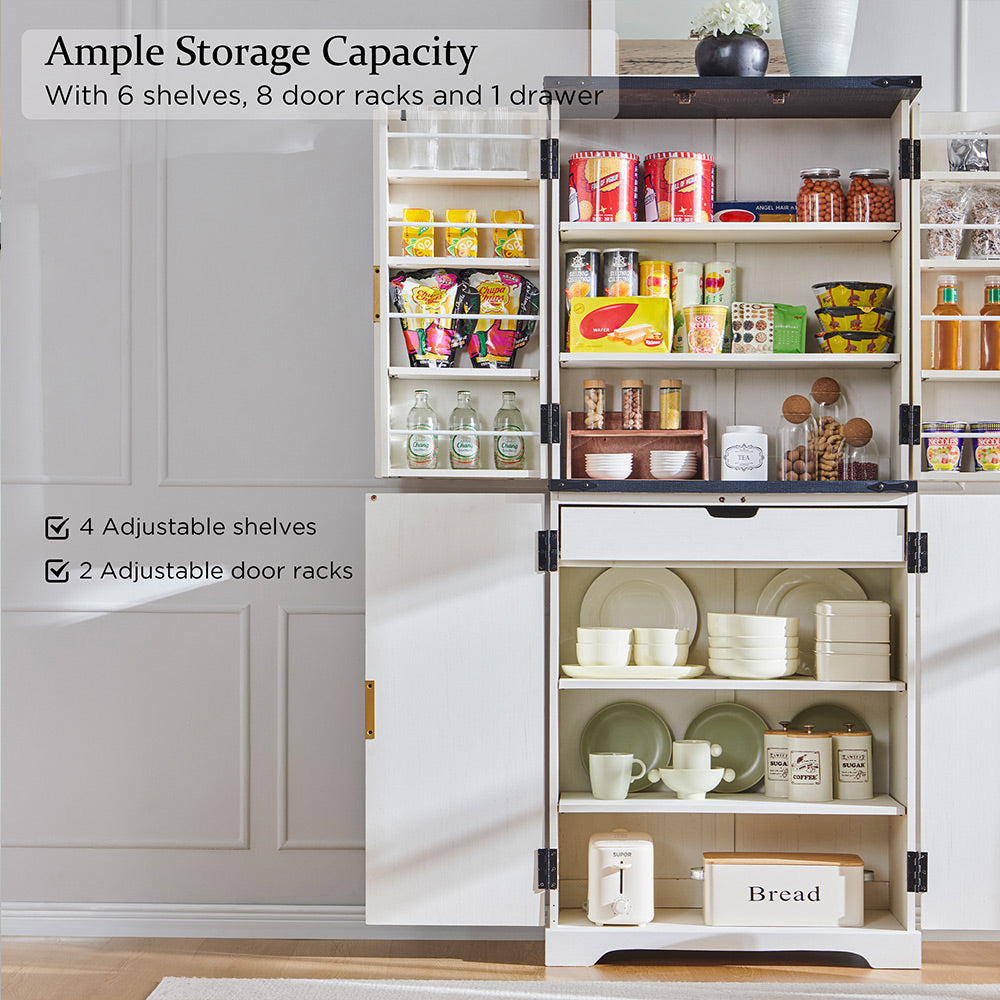JXQTLINGMU 72 inch Tall Modern Fluted Pantry Cabinet