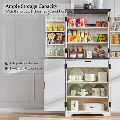 JXQTLINGMU 72 inch Tall Modern Fluted Pantry Cabinet