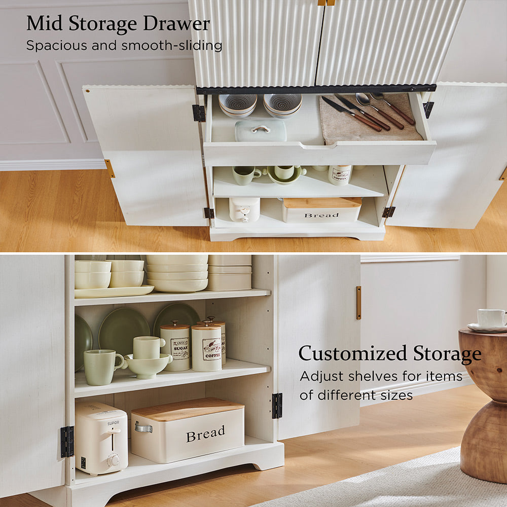 JXQTLINGMU 72 inch Tall Modern Fluted Pantry Cabinet