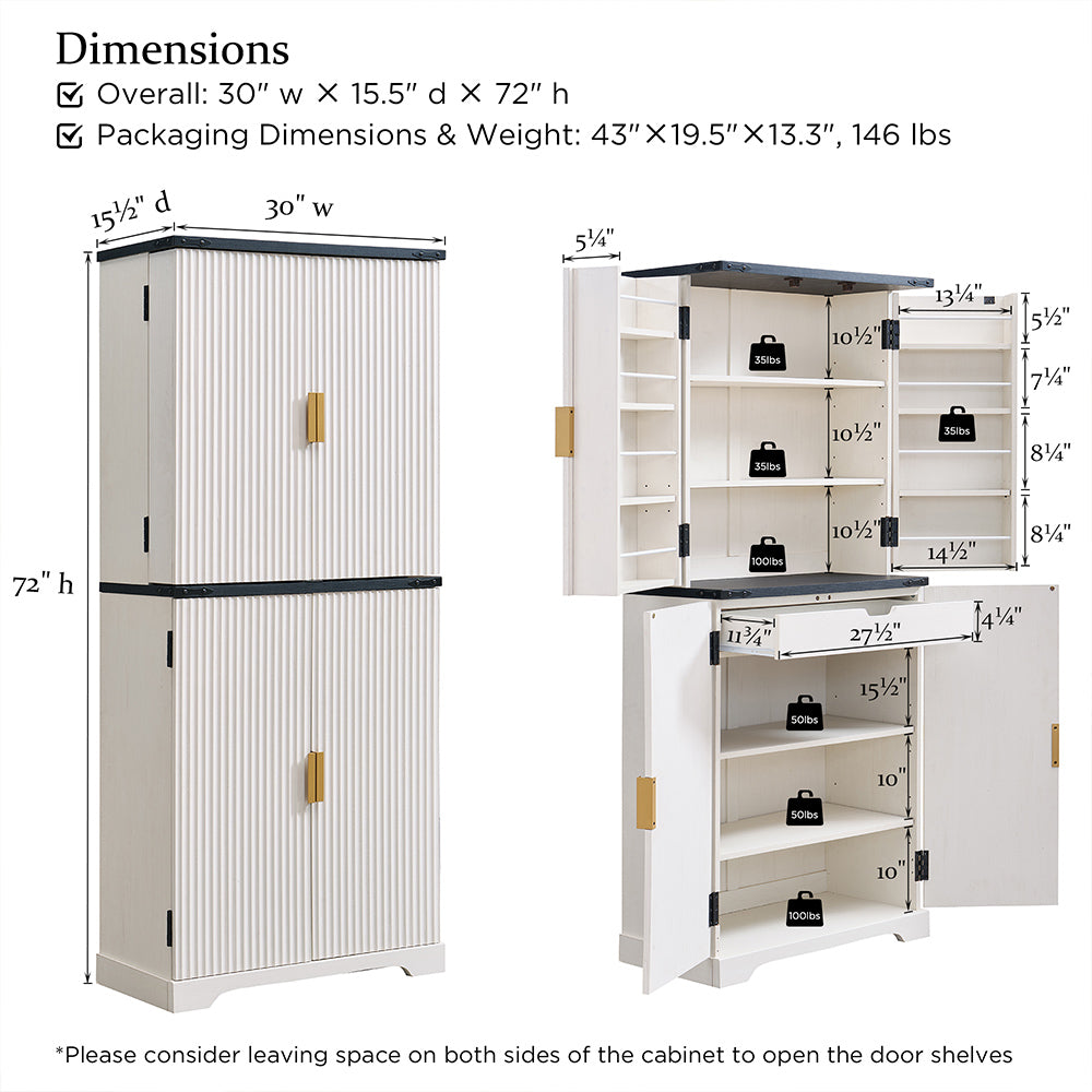 JXQTLINGMU 72 inch Tall Modern Fluted Pantry Cabinet
