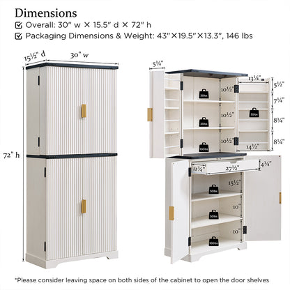 JXQTLINGMU 72 inch Tall Modern Fluted Pantry Cabinet