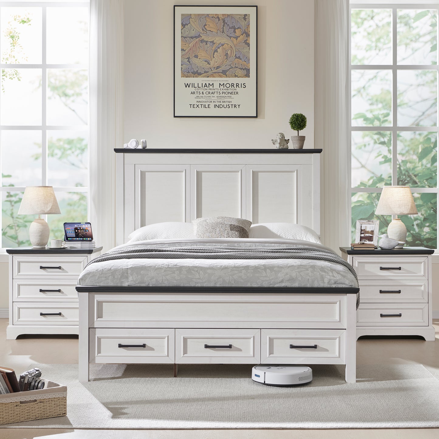 ACCOHOHO Rustic King Size Bed Frame with 52" Tall Full-Panel Headboard, Wood Platform Bedframe with Footboard and Storage Drawers, No Squeak, No Box Spring Needed