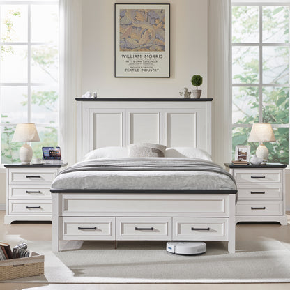 ACCOHOHO Rustic King Size Bed Frame with 52" Tall Full-Panel Headboard, Wood Platform Bedframe with Footboard and Storage Drawers, No Squeak, No Box Spring Needed