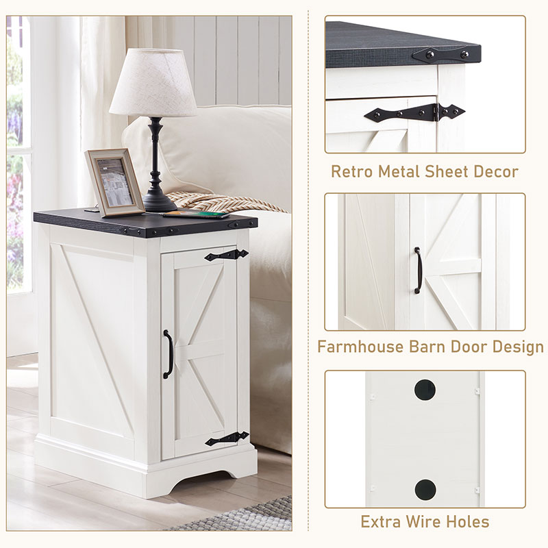 JXQTLINGMU Rectangular Farmhouse Nightstand with Charging Station, Farmhouse End Table with Barn Door