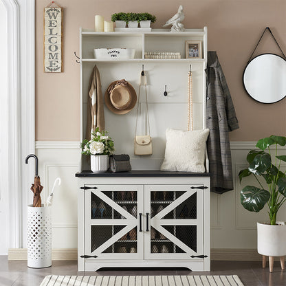 JXQTLINGMU Tall Farmhouse Entryway Shoe Storage Cabinet with Coat Rack