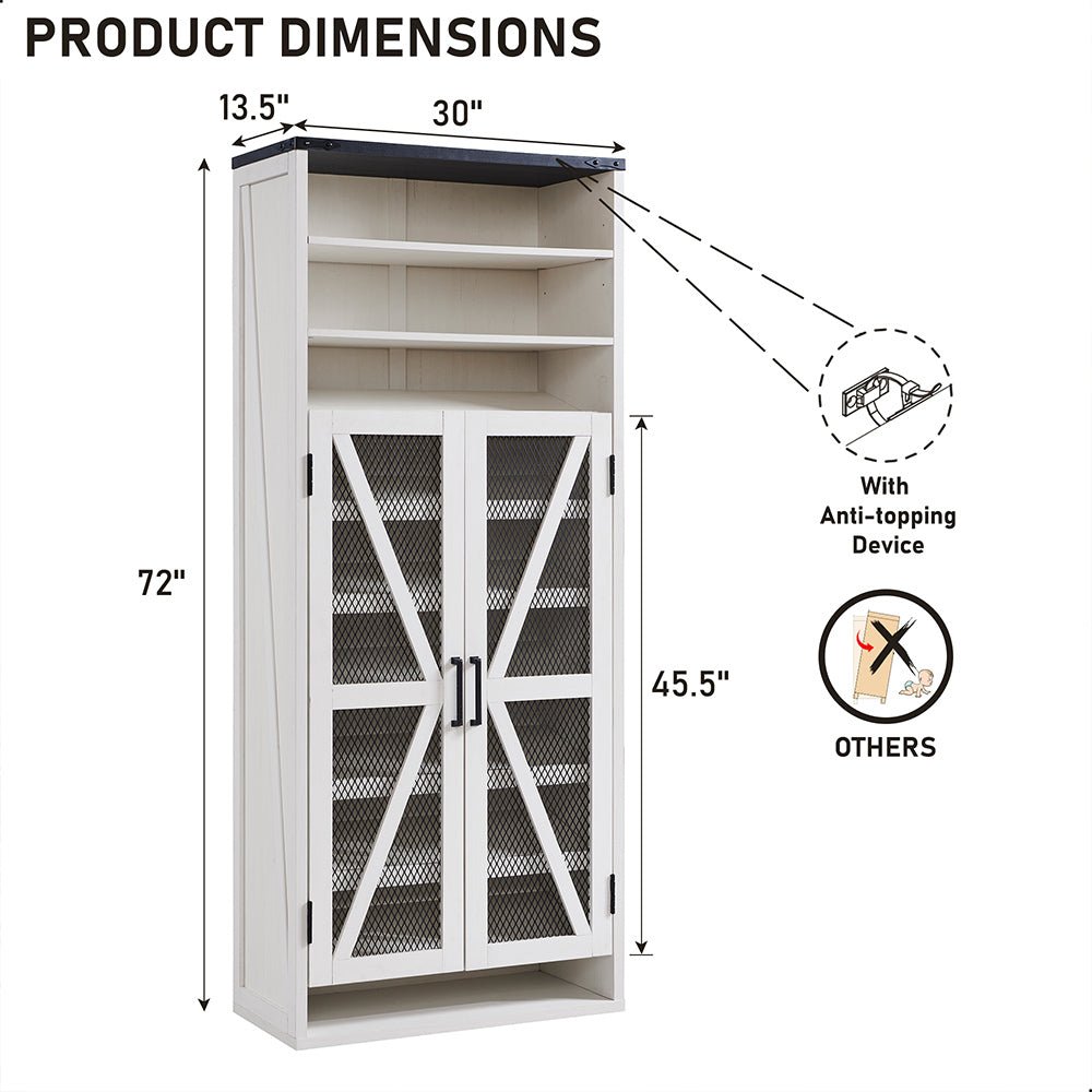 JXQTLINGMU Farmhouse Shoe Cabinet, 72 inch Tall Shoe Cabinet with Mesh Doors