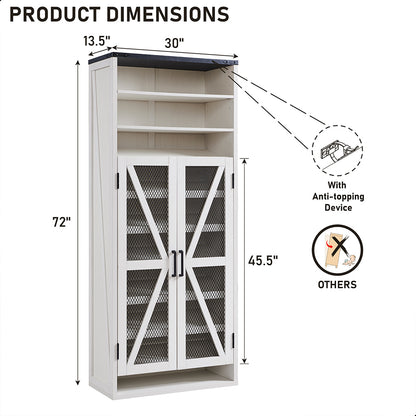 JXQTLINGMU Farmhouse Shoe Cabinet, 72 inch Tall Shoe Cabinet with Mesh Doors