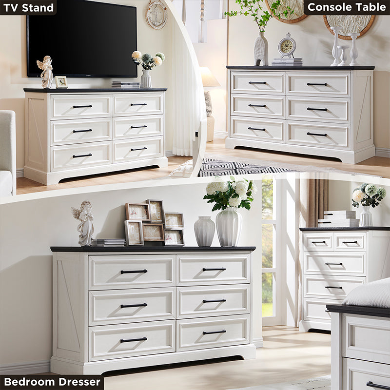 JXQTLINGMU 52 Inch Farmhouse 6 Drawer Double Dresser JXQTLINGMU 52 Inch Farmhouse 6 Drawer Double Dresser