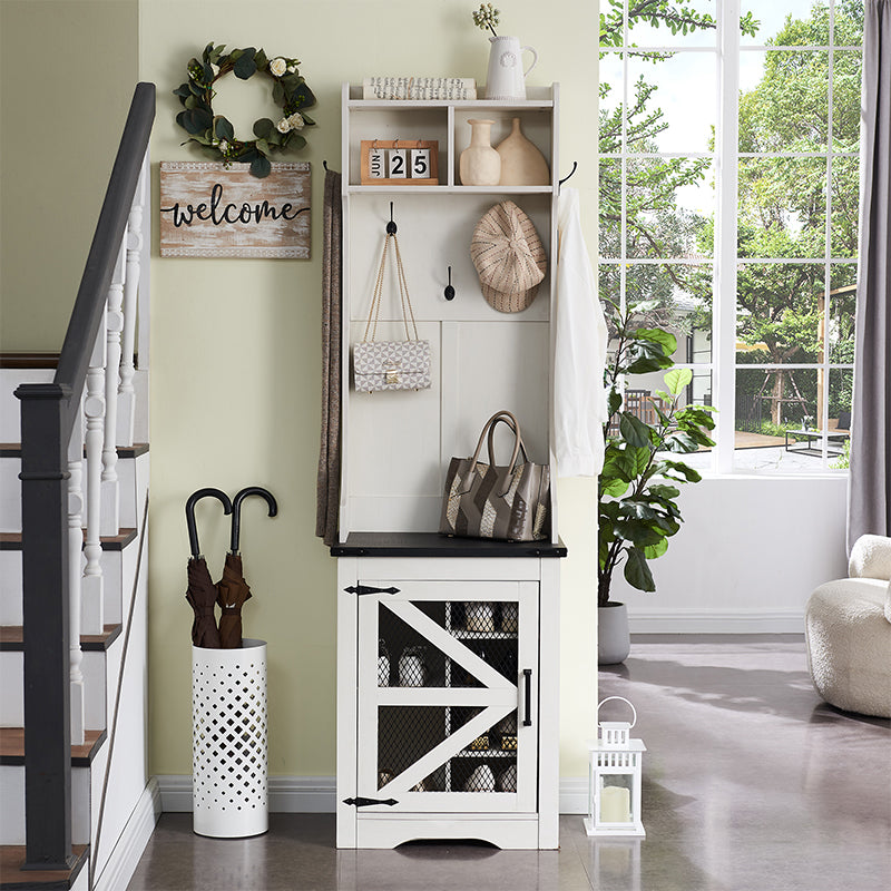 JXQTLINGMU Small Farmhouse Entryway Shoe Storage Cabinet with Coat Rack