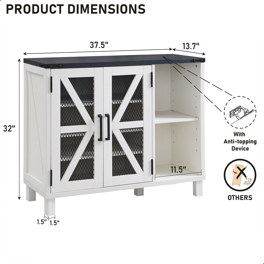 JXQTLINGMU Shoe Storage Cabinet, 38 inch Wide Farmhouse Shoe Cabinet with Mesh Doors