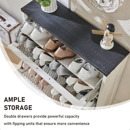 JXQTLINGMU Shoe Cabinet with 2 Flip Drawers, Farmhouse Shoe Storage Cabinet with Mesh Doors and Adjustable Shelves