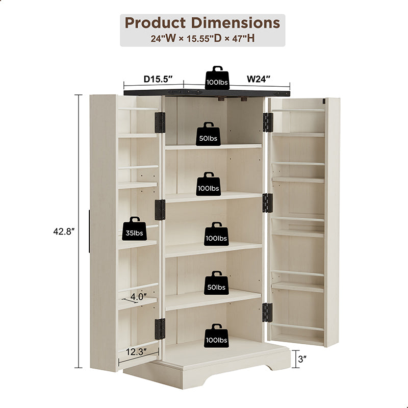 JXQTLINGMU 47 inch Kitchen Pantry, Farmhouse Storage Cabinet with Barn Door