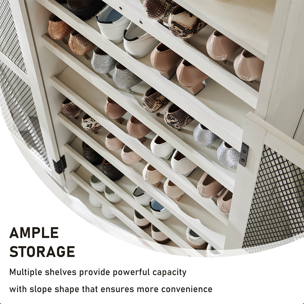 JXQTLINGMU Farmhouse Shoe Cabinet, 72 inch Tall Shoe Cabinet with Mesh Doors