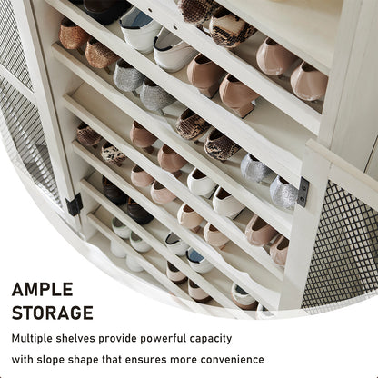 JXQTLINGMU Farmhouse Shoe Cabinet, 72 inch Tall Shoe Cabinet with Mesh Doors