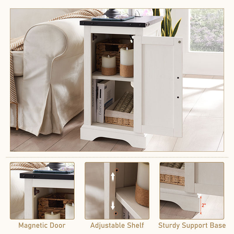 JXQTLINGMU Rectangular Farmhouse Nightstand with Charging Station, Farmhouse End Table with Barn Door
