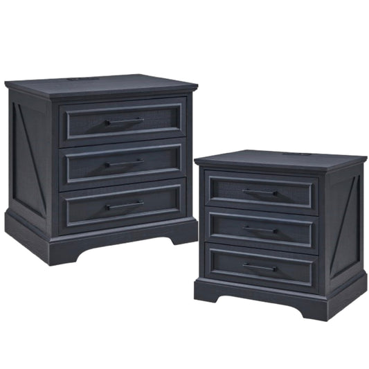 3 Drawer Nightstand Set of 2 with Charging Station - Farmhouse End Tables, Rustic Side Tables for Bedroom & Living Room