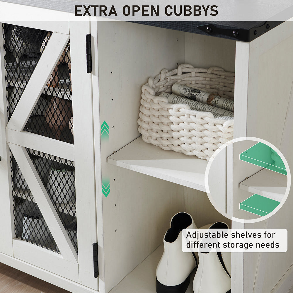 JXQTLINGMU Shoe Storage Cabinet, 38 inch Wide Farmhouse Shoe Cabinet with Mesh Doors
