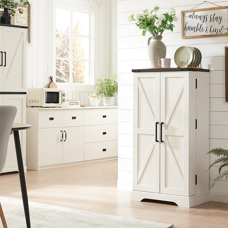 JXQTLINGMU 47 inch Kitchen Pantry, Farmhouse Storage Cabinet with Barn Door