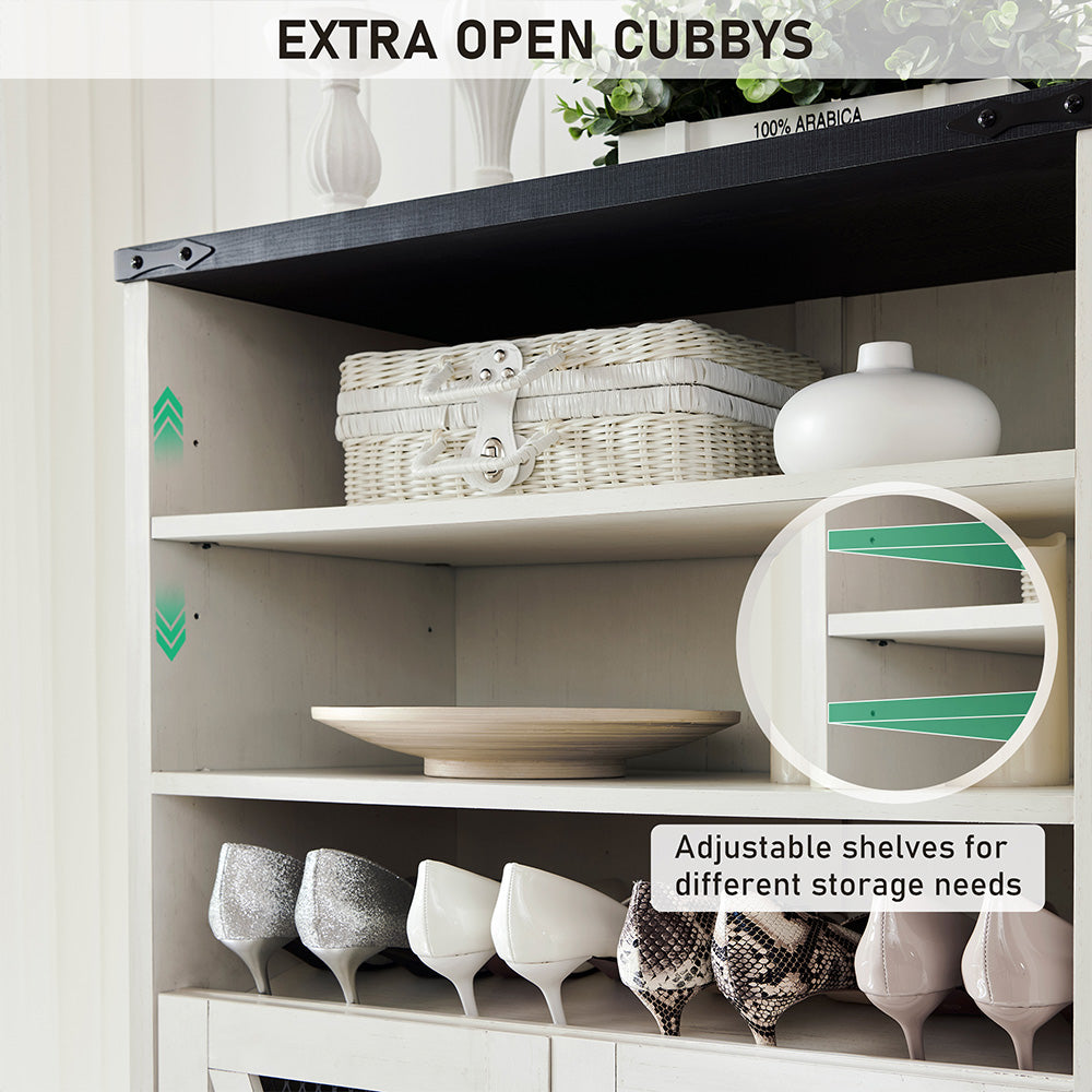 JXQTLINGMU Farmhouse Shoe Cabinet, 72 inch Tall Shoe Cabinet with Mesh Doors